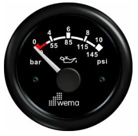 YAĞ BASINÇ GÖSTERGESİ 10 BAR 52 mm SİYAH/SİYAH