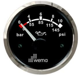 YAĞ BASINÇ GÖSTERGESİ 10 BAR 52 mm KROM/SİYAH