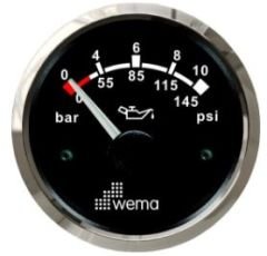 YAĞ BASINÇ GÖSTERGESİ 10 BAR 52 mm KROM/SİYAH