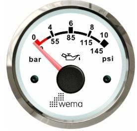 YAĞ BASINÇ GÖSTERGESİ 10 BAR 52 mm KROM/BEYAZ