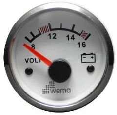 VOLTMETRE ANALOG 12V 52 mm KROM/BEYAZ